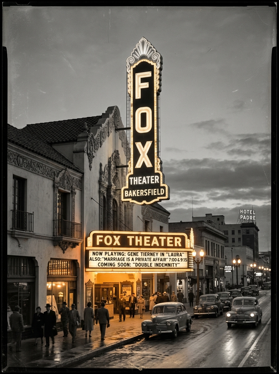 Fox Theater building at twilight