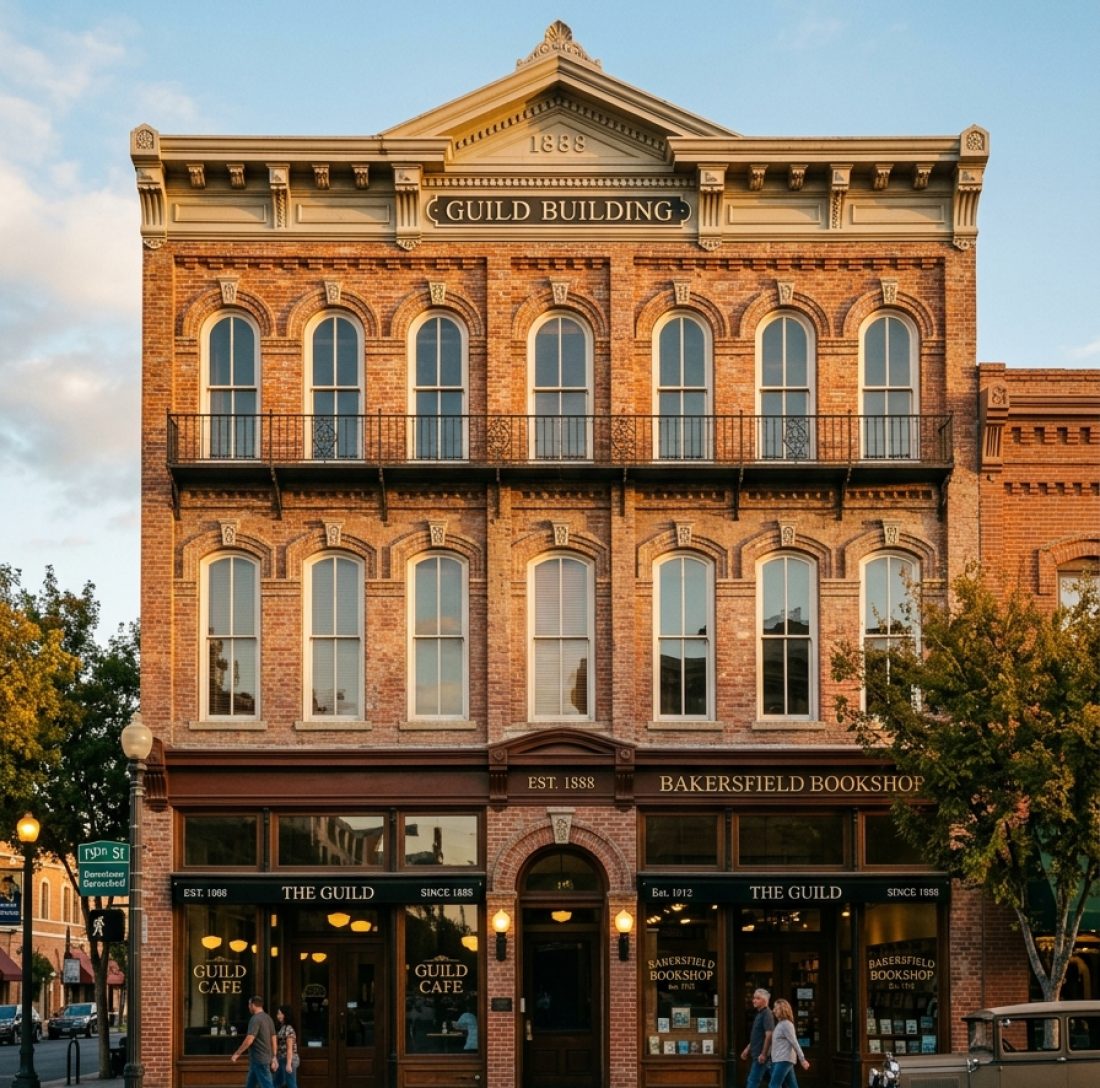 Restored brick building facade Restored brick building facade